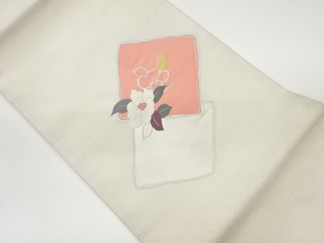 菱に椿模様織出し名古屋帯